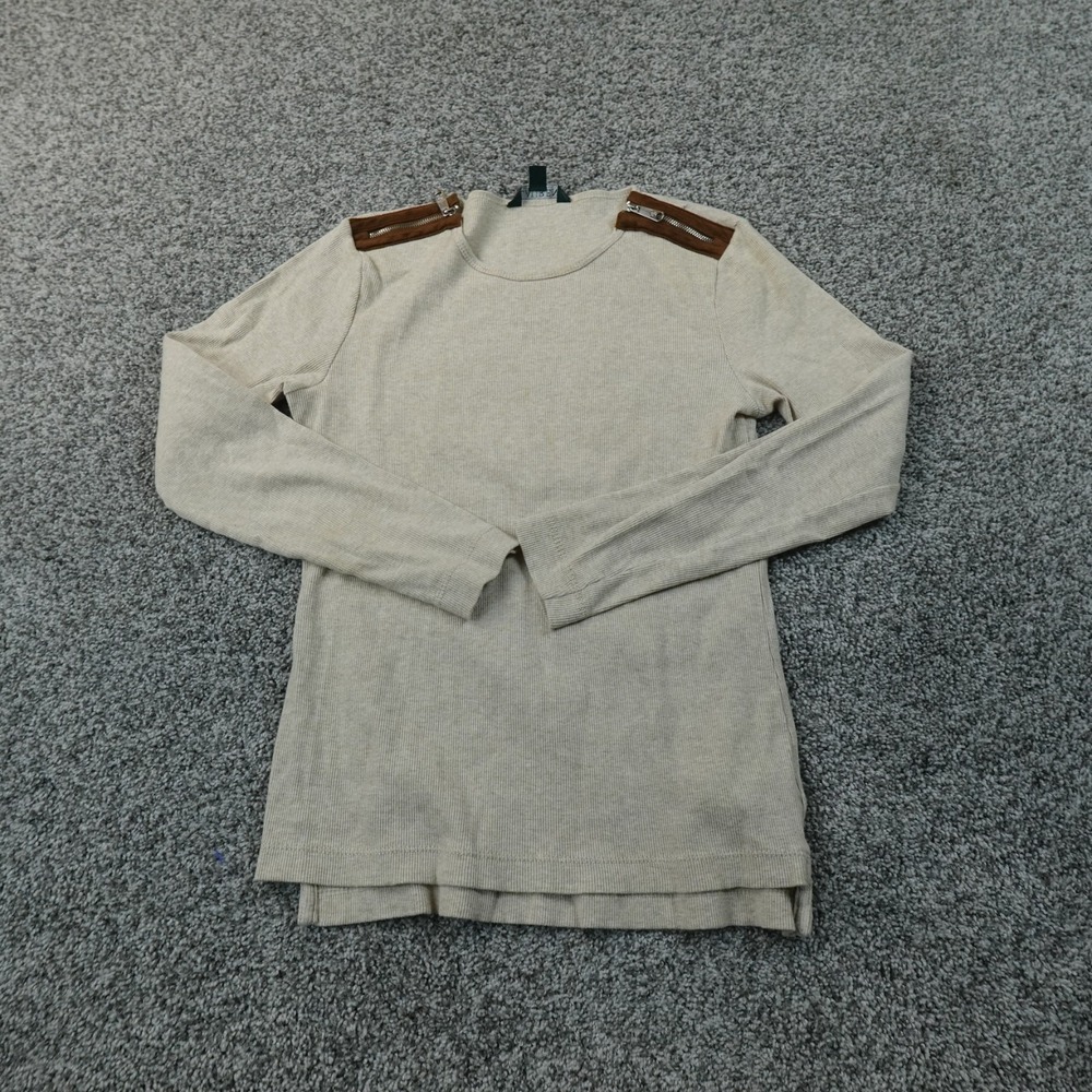 Ralph Lauren Sweater Womens M Beige Tan Ribbed Knit Crewneck Pullover Shirt Top